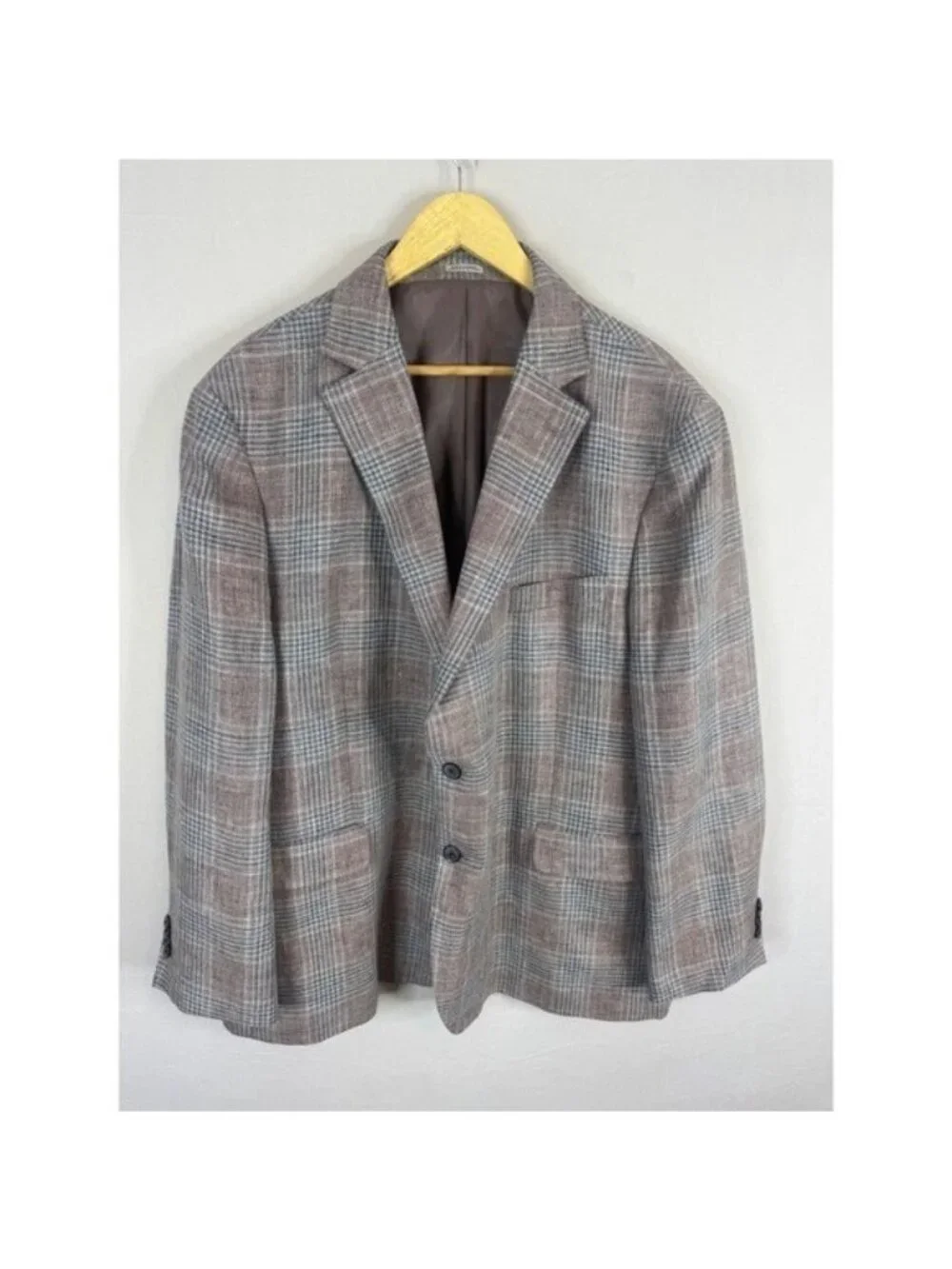 Joseph Abboud Heritage Mens 52R Plaid Blazer Drago Italian Linen Wool Sport Coat